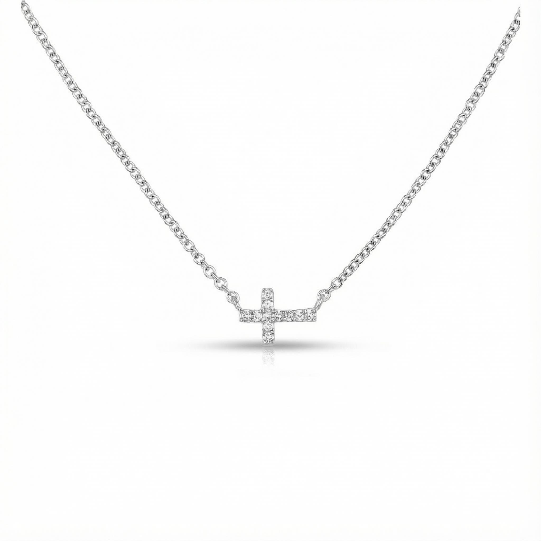 S925 Silver Cross Diamond Pendant Necklace