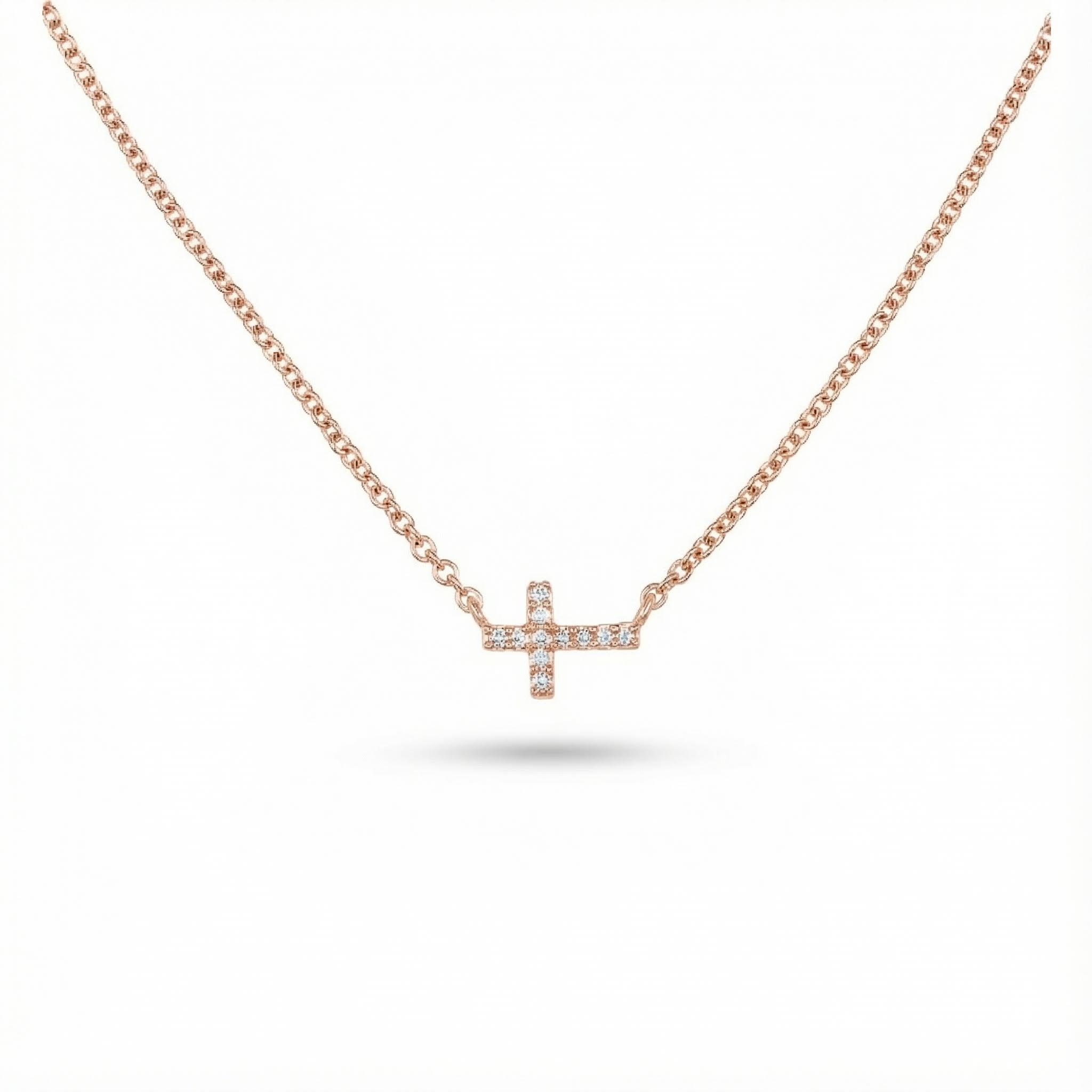 S925 Silver Cross Diamond Pendant Necklace