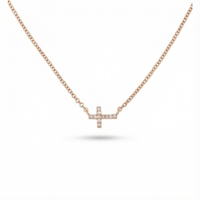 S925 Silver Cross Diamond Pendant Necklace