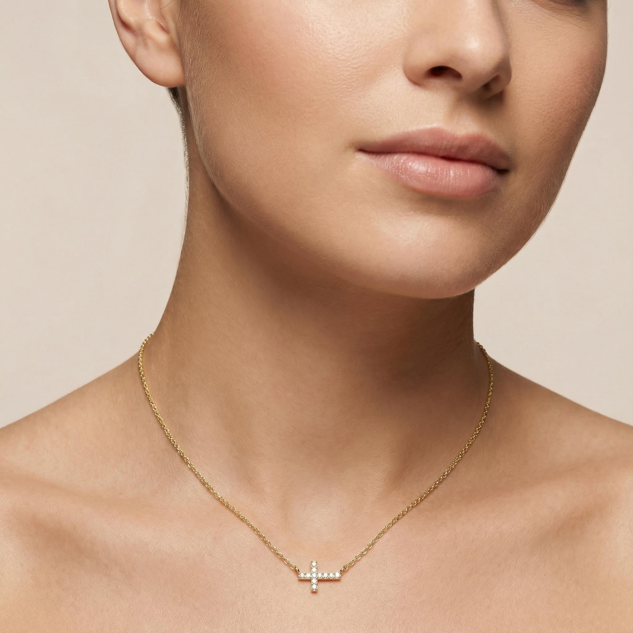 S925 Silver Cross Diamond Pendant Necklace