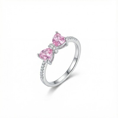 S925 Silver Pink Bow Engagement Ring