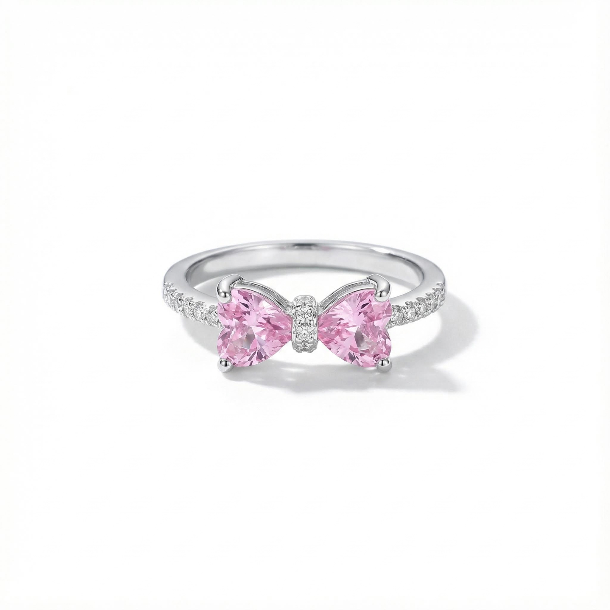 S925 Silver Pink Bow Engagement Ring