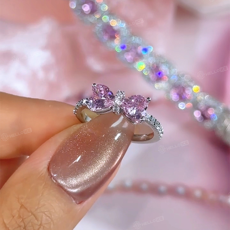 S925 Silver Pink Bow Engagement Ring
