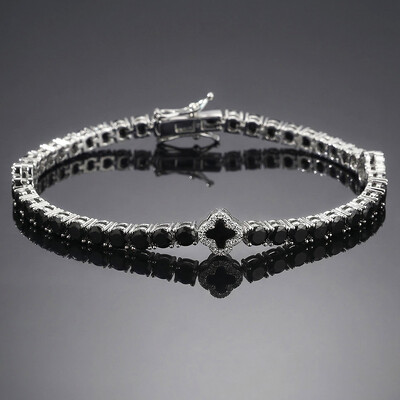 Iced Out Black Four Leaf Clover Tennis Bracelet in White Gold