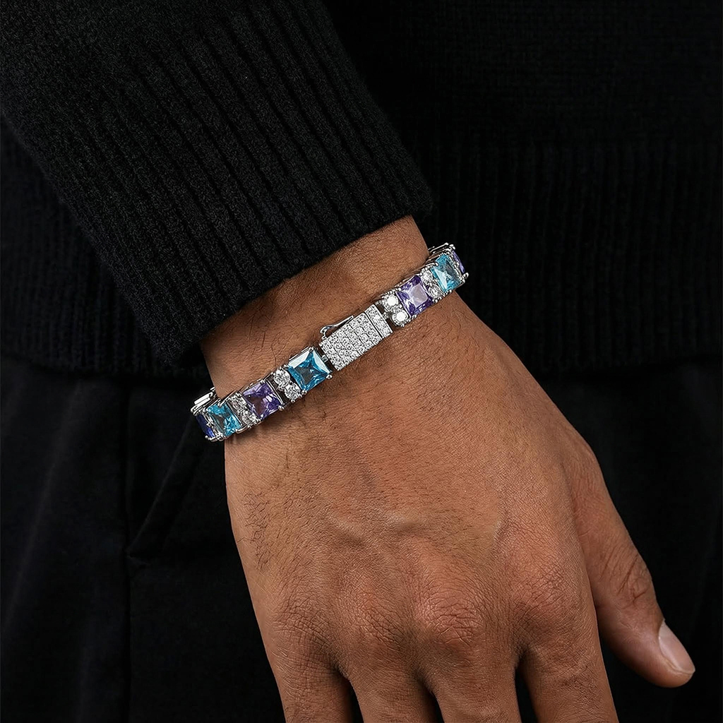 Iced Out Princess Cut Blue & Purple Tennis Bracelet