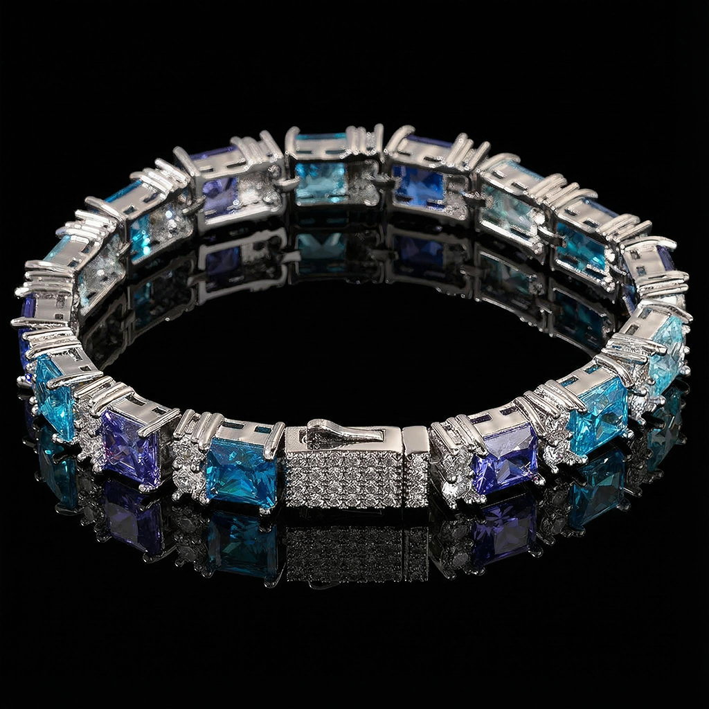 Iced Out Princess Cut Blue & Purple Tennis Bracelet
