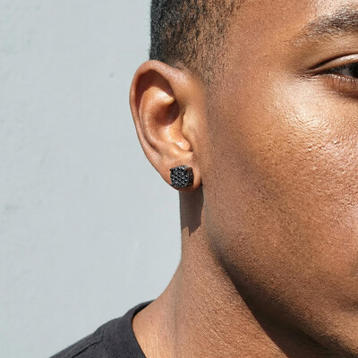 Micro Paved Round Cut Stud Earrings in Black Gold Plated