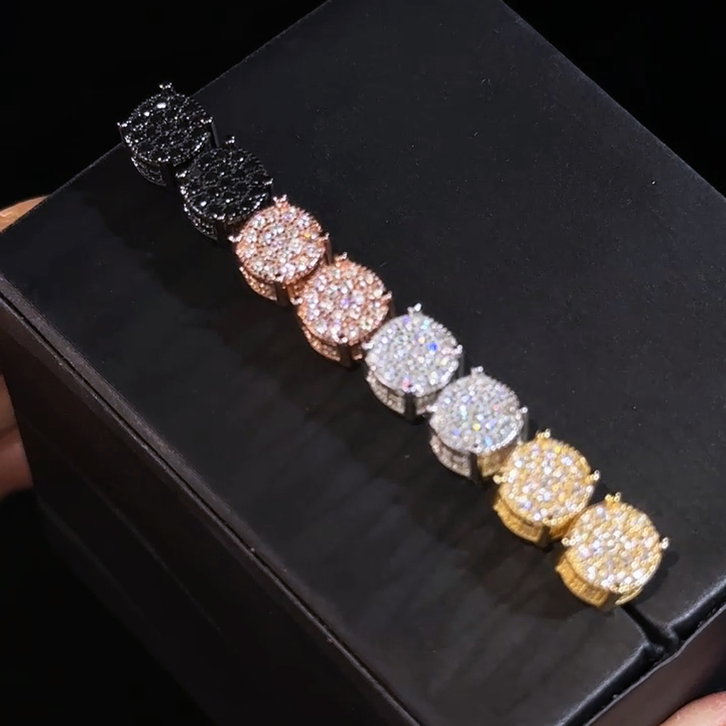 Micro Paved Round Cut Stud Earrings in Black Gold Plated