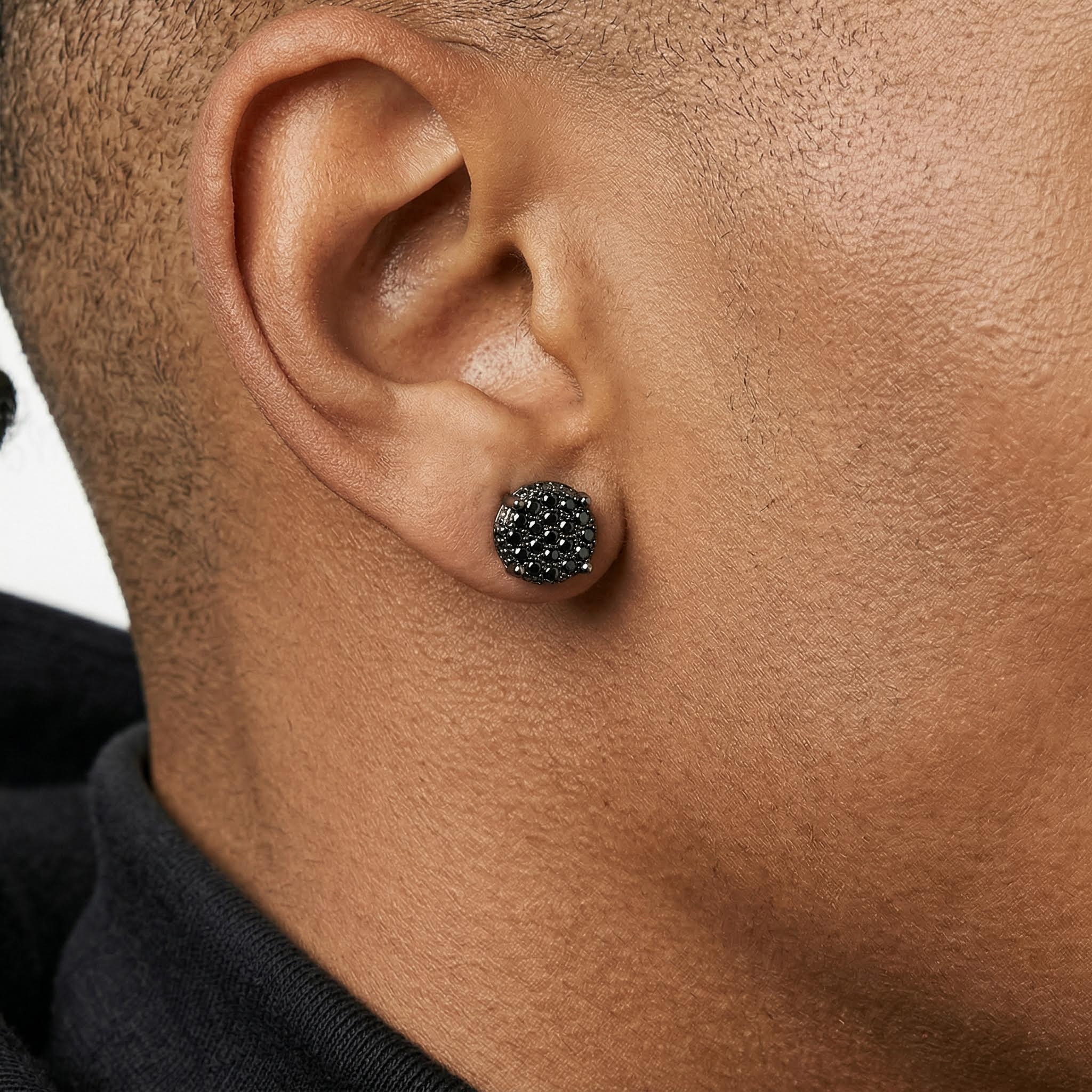 Micro Paved Round Cut Stud Earrings in Black Gold Plated