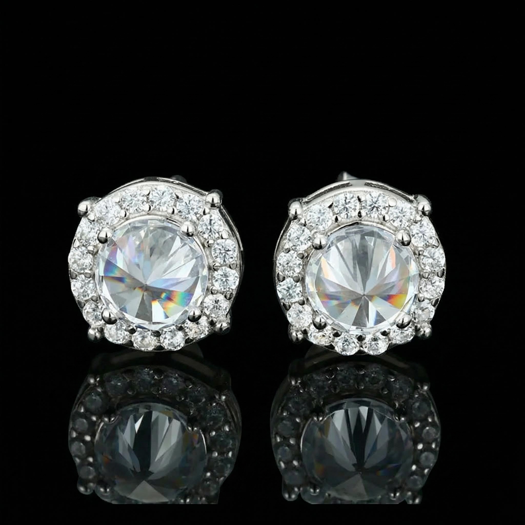 Iced Out Inverted Diamond Brilliant Round Cut Halo Stud Earrings