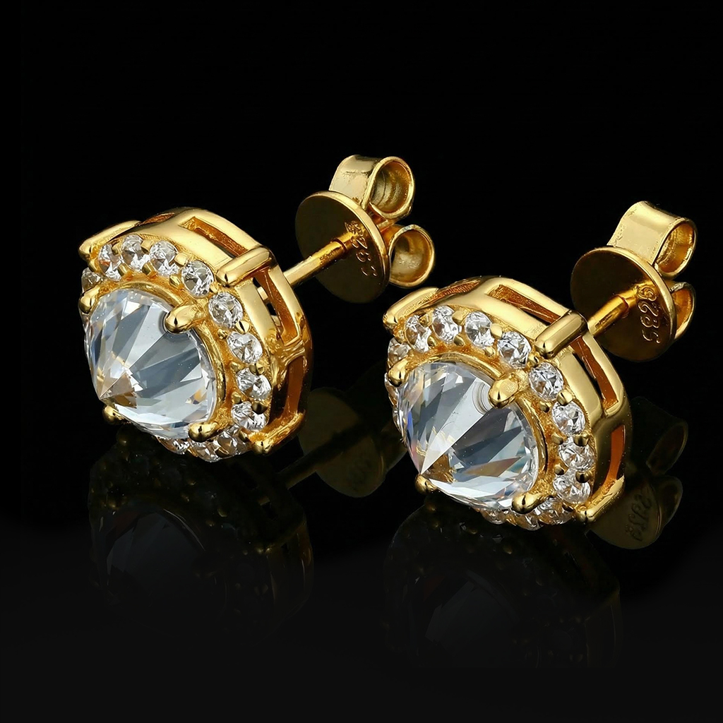 Iced Out Inverted Diamond Brilliant Round Cut Halo Stud Earrings