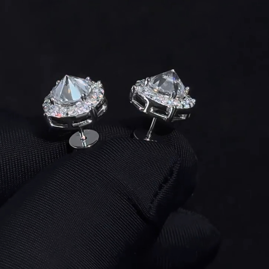 Iced Out Inverted Diamond Brilliant Round Cut Halo Stud Earrings