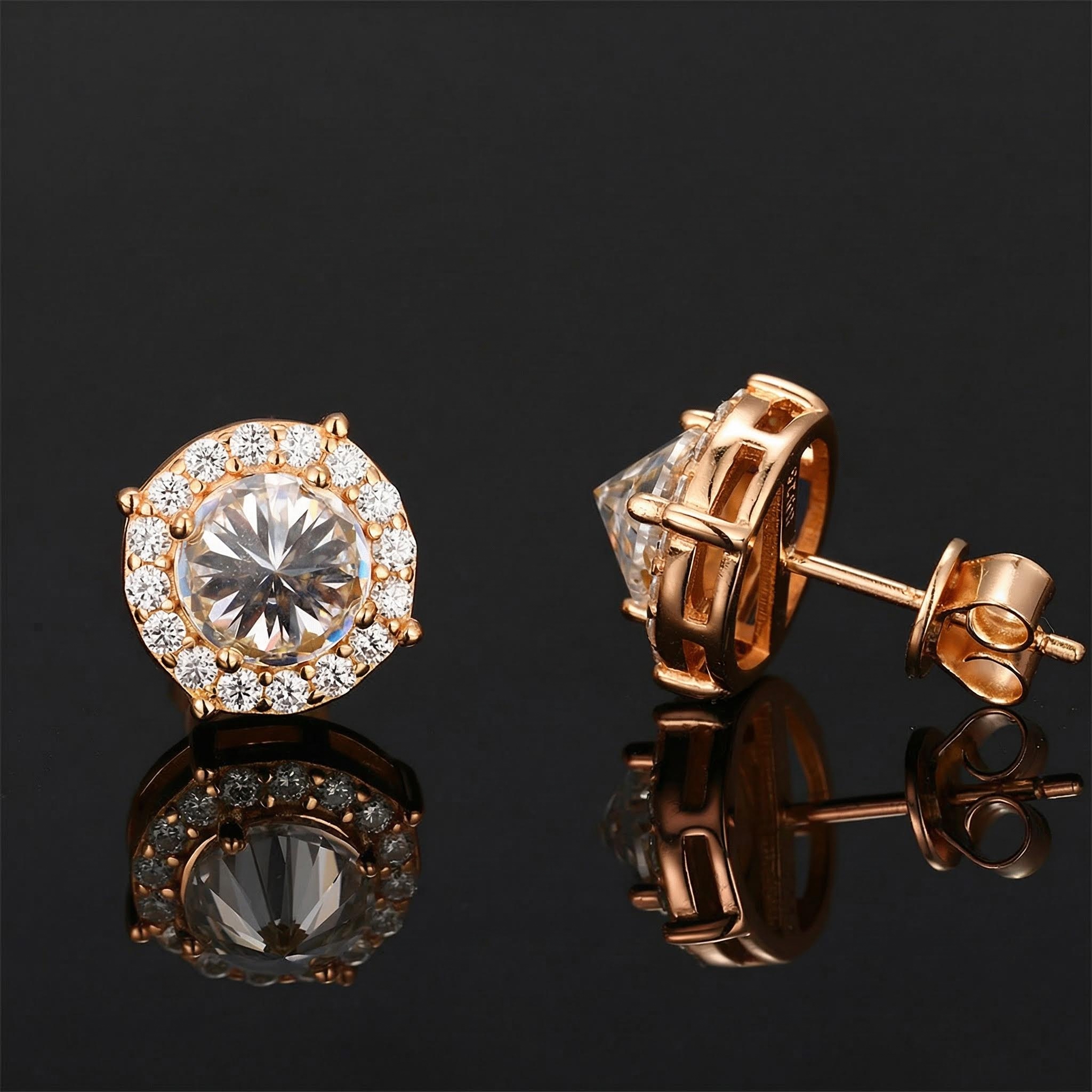 Iced Out Inverted Diamond Brilliant Round Cut Halo Stud Earrings