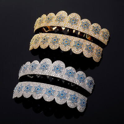 Iced Out Blue Stars Grillz Set