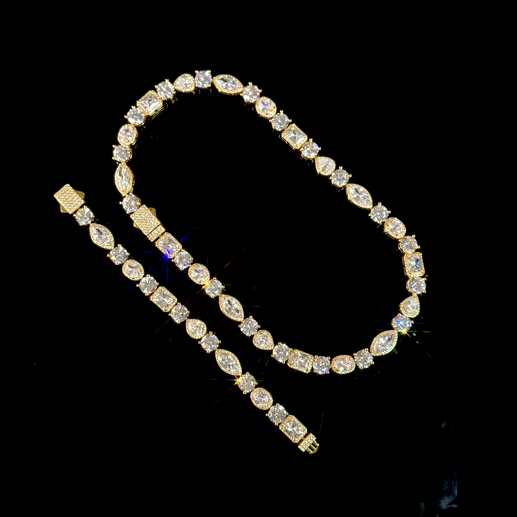 10mm Iced Out Multi Shaped Diamond Chain & Bracelet Set 10mm Iced Out Multi Shaped Diamond Chain & Bracelet Set