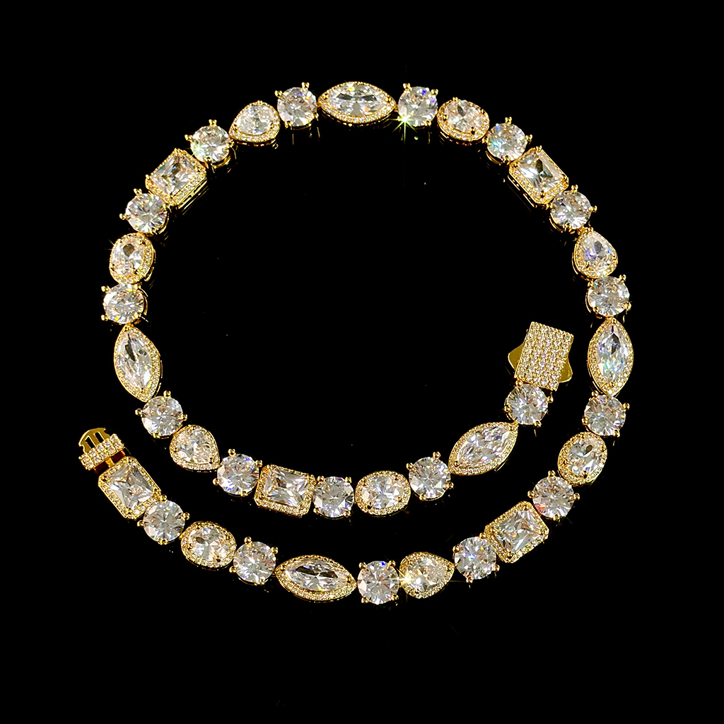 10mm Iced Out Multi Shaped Diamond Chain & Bracelet Set 10mm Iced Out Multi Shaped Diamond Chain & Bracelet Set