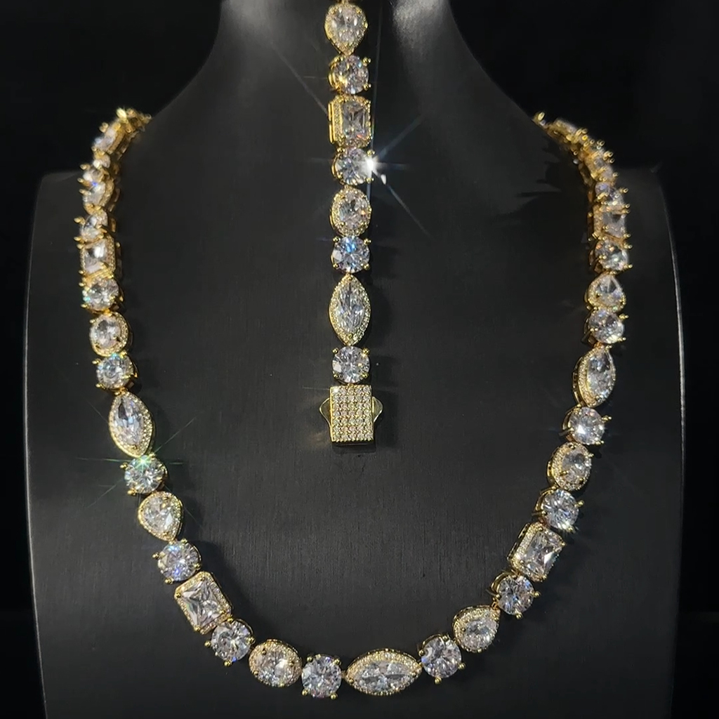 10mm Iced Out Multi Shaped Diamond Chain & Bracelet Set 10mm Iced Out Multi Shaped Diamond Chain & Bracelet Set