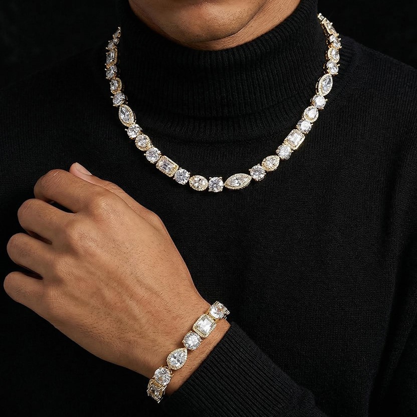 10mm Iced Out Multi Shaped Diamond Chain & Bracelet Set