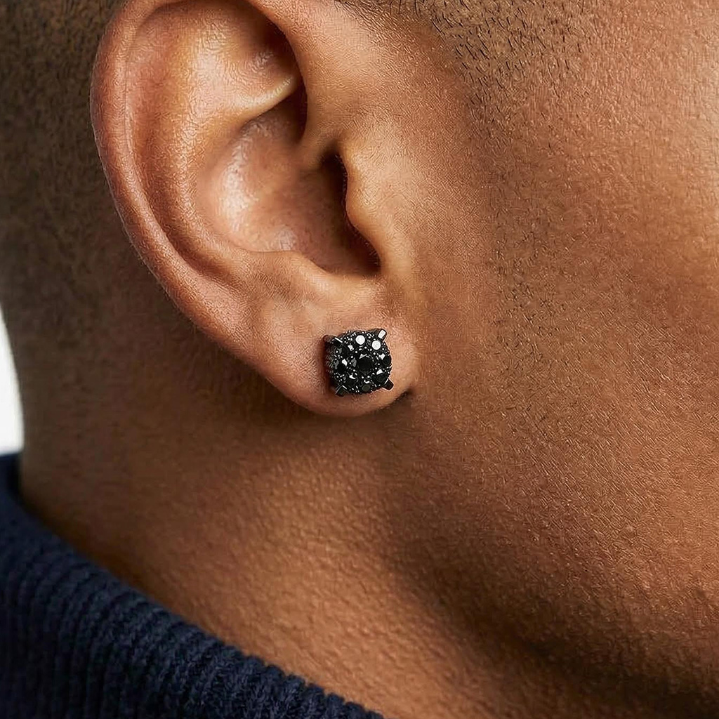 S925 Silver Micro Paved Black Moissanite Stud Earrings