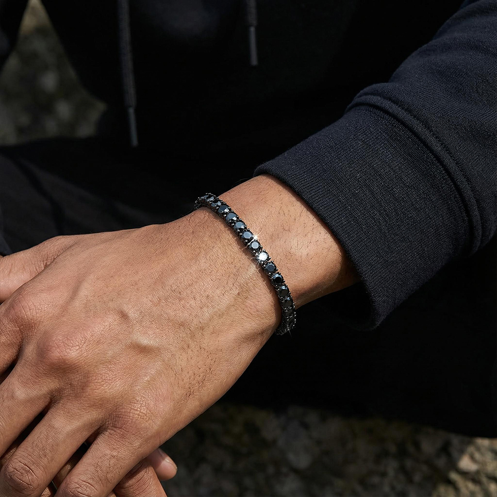 925S & VVS Moissanite 5mm Black Tennis Bracelet with Iced Out Sides