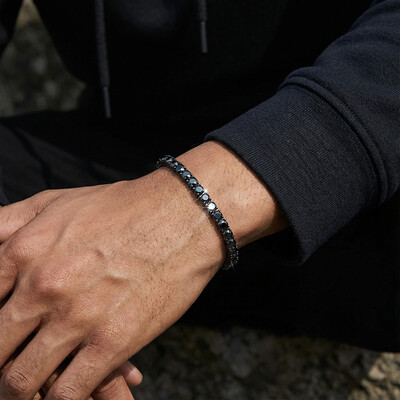 925S & VVS Moissanite 5mm Black Tennis Bracelet with Iced Out Sides