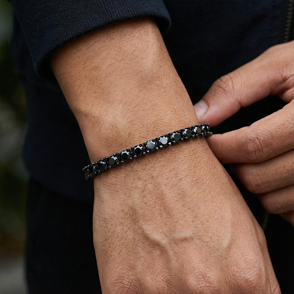 925S & VVS Moissanite 5mm Black Tennis Bracelet with Iced Out Sides