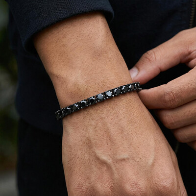 925S & VVS Moissanite 5mm Black Tennis Bracelet with Iced Out Sides