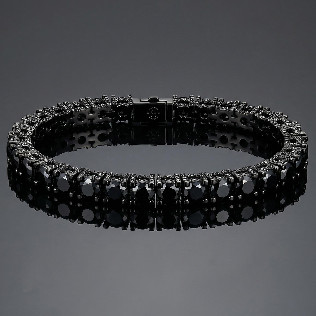 925S & VVS Moissanite 5mm Black Tennis Bracelet with Iced Out Sides