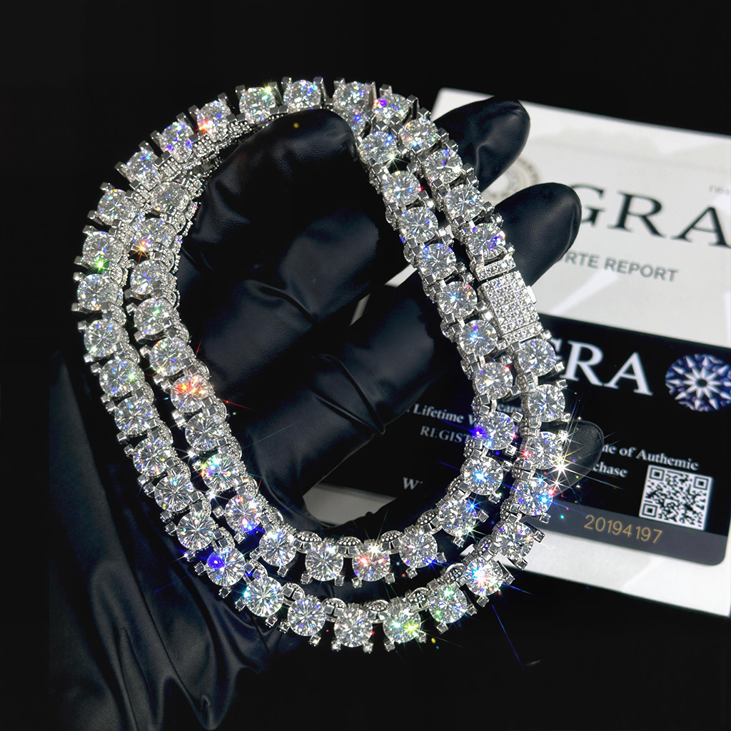 925S & VVS Moissanite 6.5mm Iced Out Sides Tennis Chain