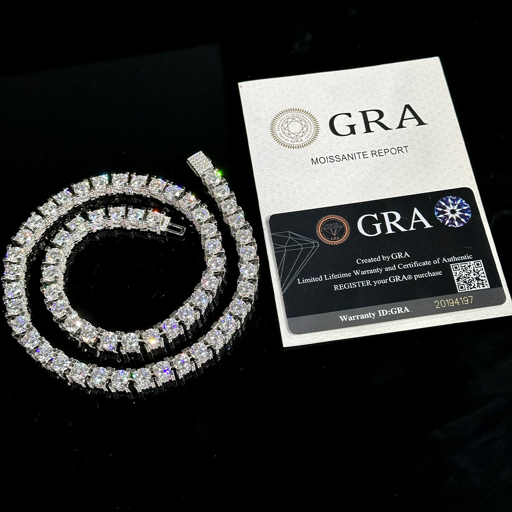 925S & VVS Moissanite 6.5mm Iced Out Sides Tennis Chain