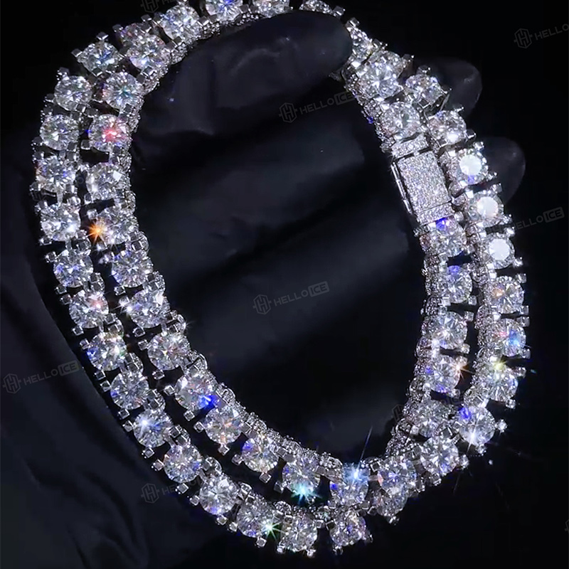 925S & VVS Moissanite 6.5mm Iced Out Sides Tennis Chain