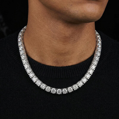 925S & VVS Moissanite 6.5mm Iced Out Sides Tennis Chain