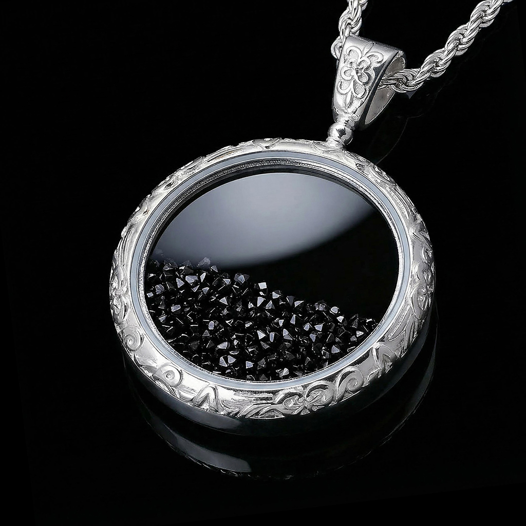Icy-Filled Black Diamond Disc Pendant Icy-Filled Black Diamond Disc Pendant