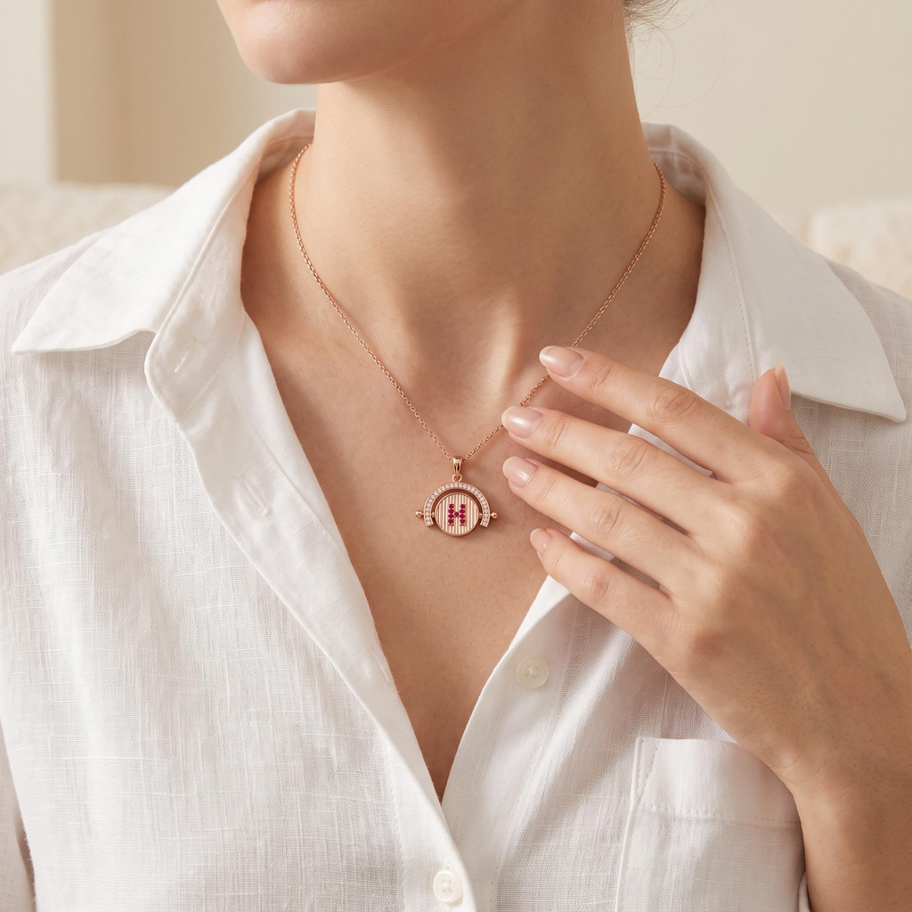 0.31 ct.tw. Reversible Birthstone Letter Tulip Engraved Pendant Necklace 0.31 ct.tw. Reversible Birthstone Letter Tulip Engraved Pendant Necklace