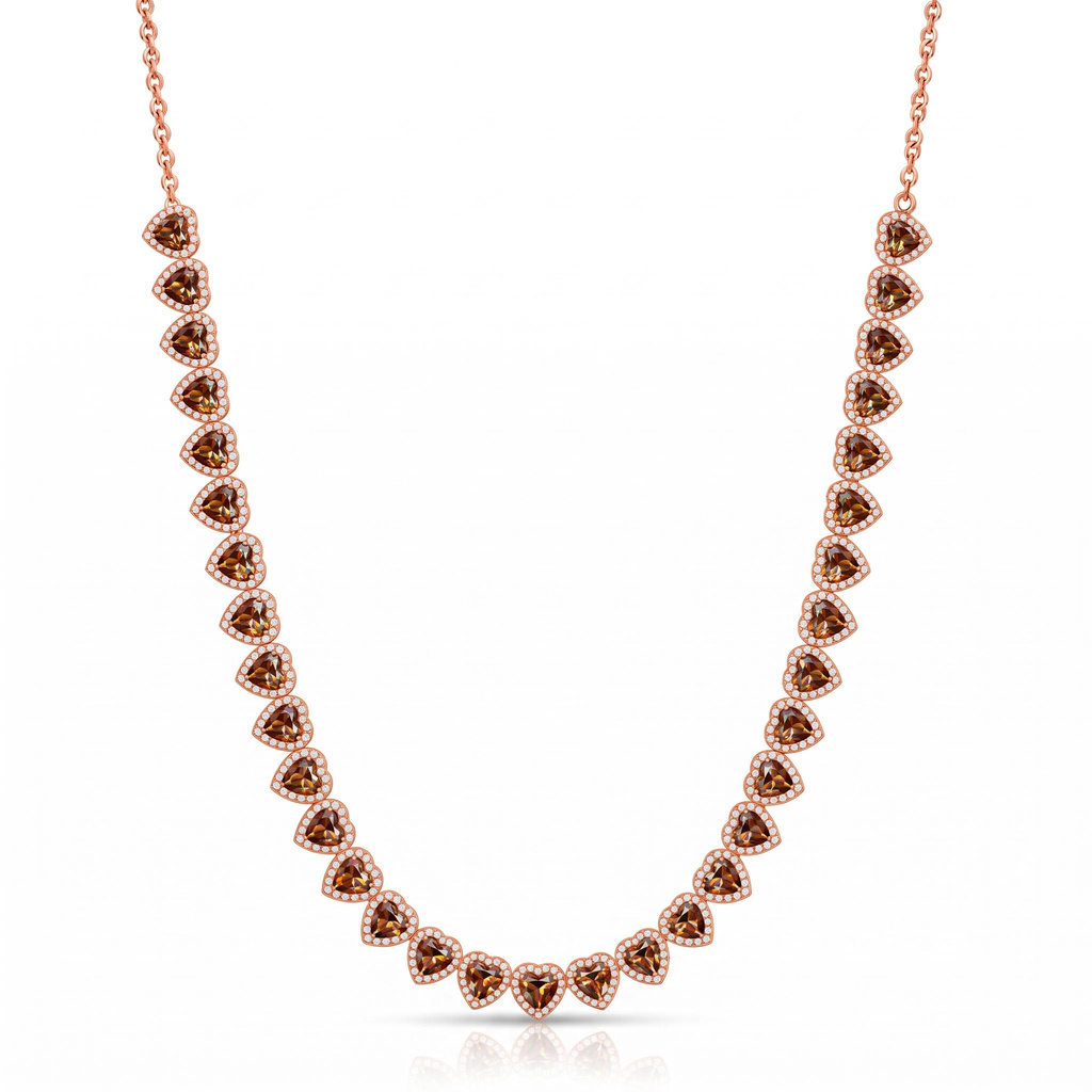 Coffee Chocolate Stone Heart Cut Halo Tennis Necklace