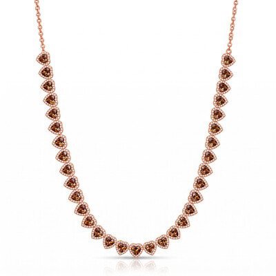 Coffee Chocolate Stone Heart Cut Halo Tennis Necklace