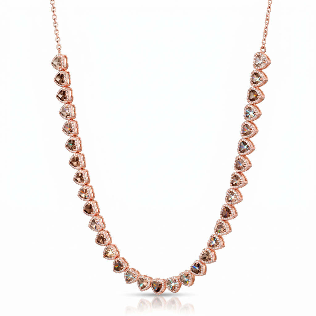 Coffee Chocolate Stone Heart Cut Halo Tennis Necklace