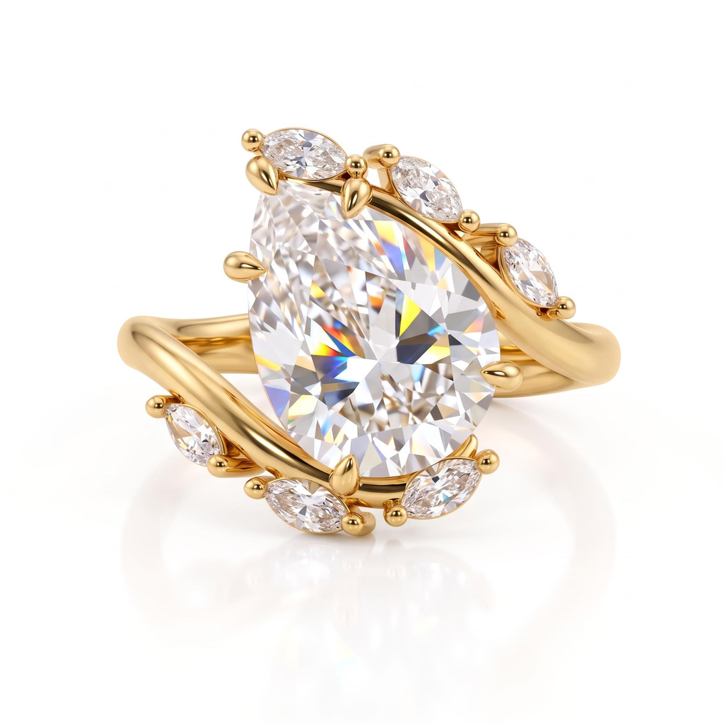 6.42 ct.tw. Pear-shaped halo marquise diamond ring 6.42 ct.tw. Pear-shaped halo marquise diamond ring