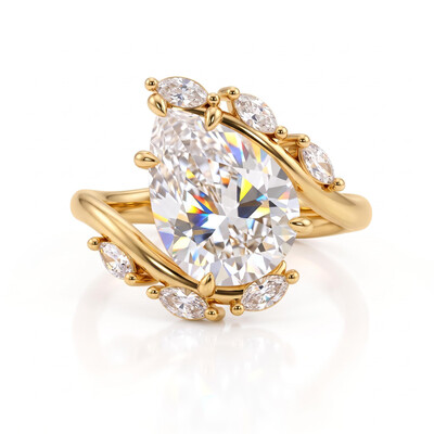 6.42 ct.tw. Pear-shaped halo marquise diamond ring