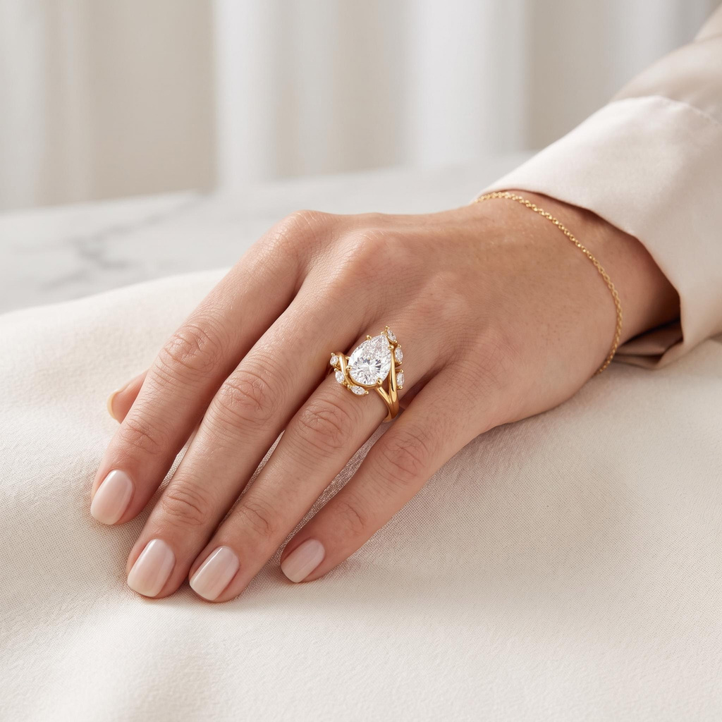6.42 ct.tw. Pear-shaped halo marquise diamond ring 6.42 ct.tw. Pear-shaped halo marquise diamond ring