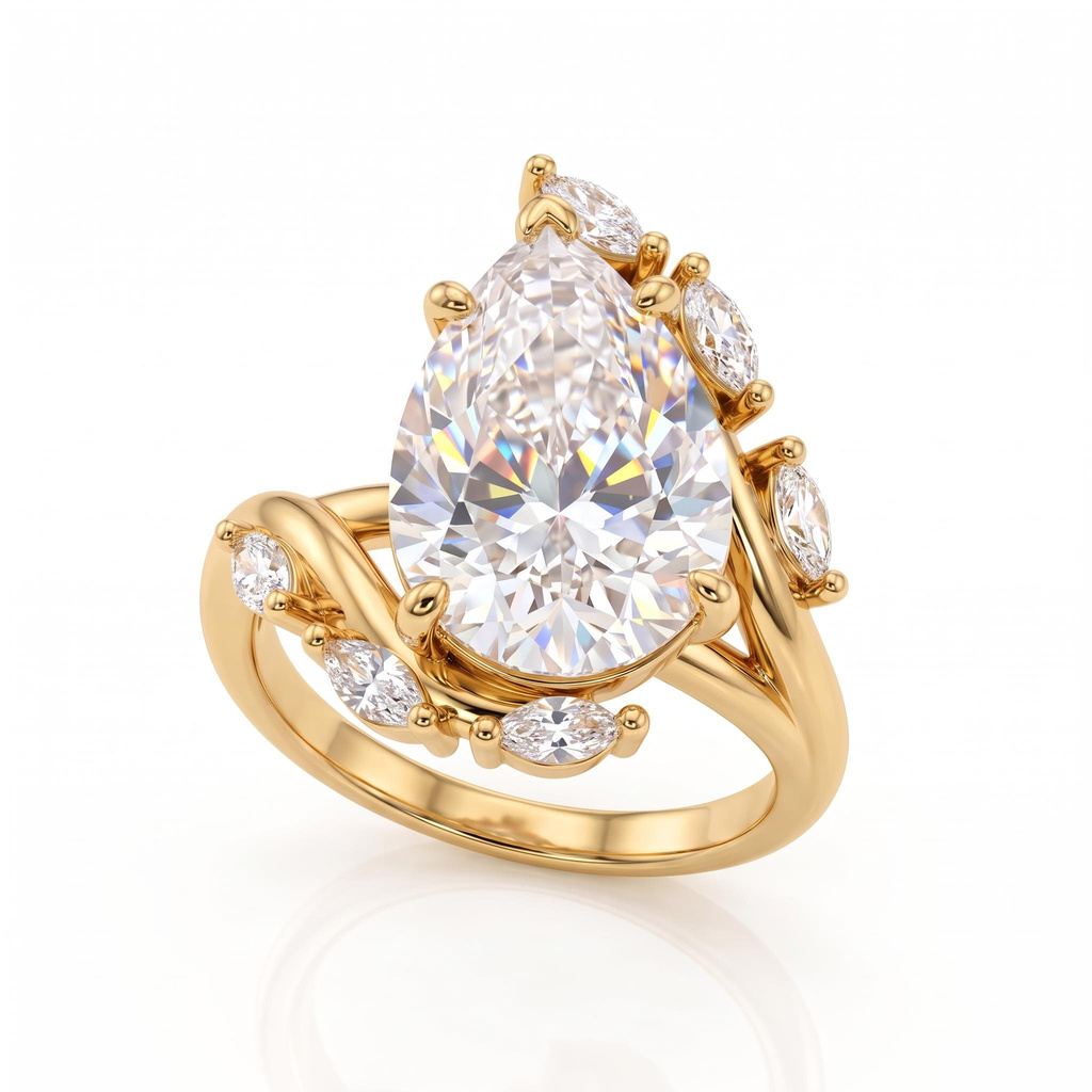 6.42 ct.tw. Pear-shaped halo marquise diamond ring 6.42 ct.tw. Pear-shaped halo marquise diamond ring