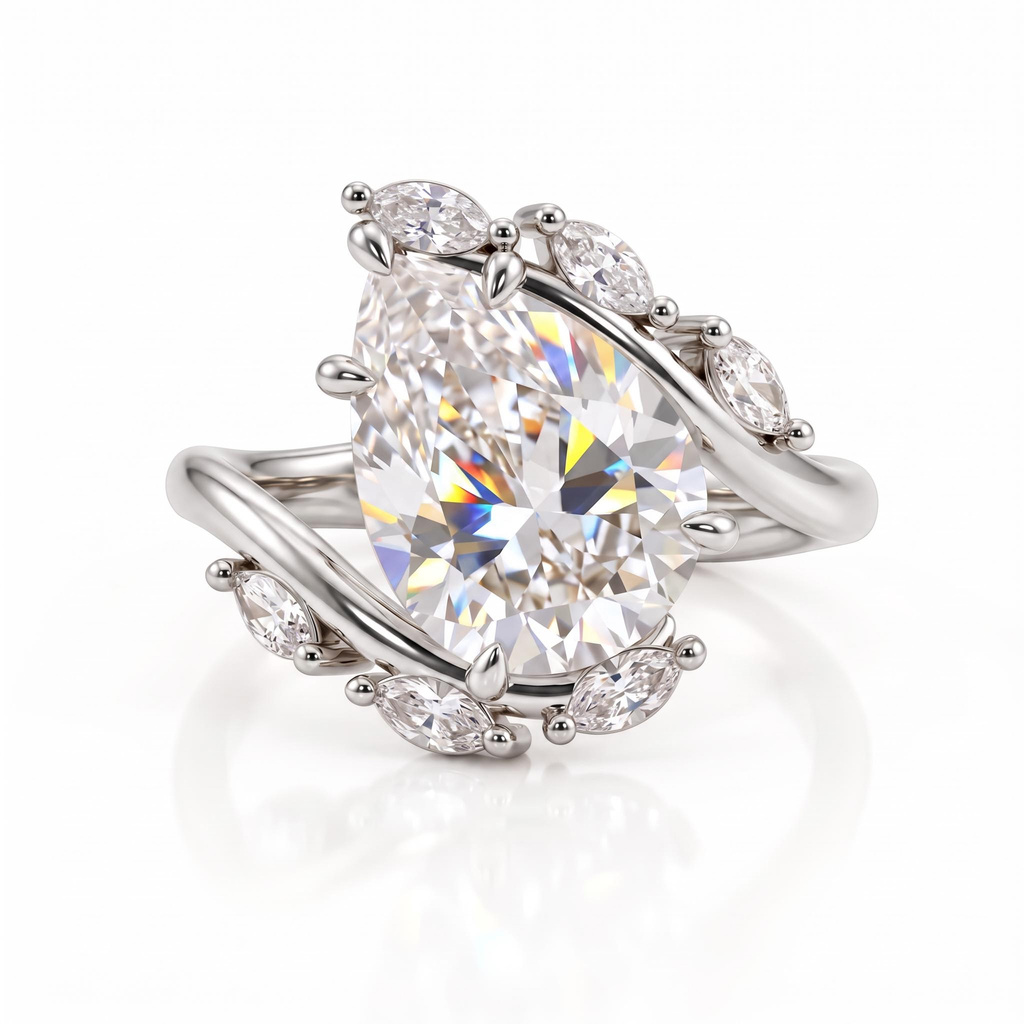 6.42 ct.tw. Pear-shaped halo marquise diamond ring 6.42 ct.tw. Pear-shaped halo marquise diamond ring