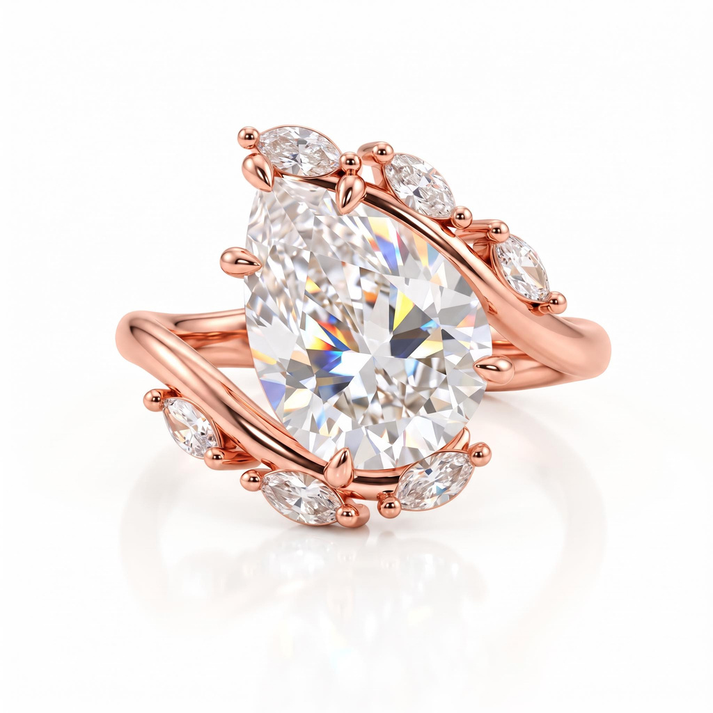 6.42 ct.tw. Pear-shaped halo marquise diamond ring 6.42 ct.tw. Pear-shaped halo marquise diamond ring