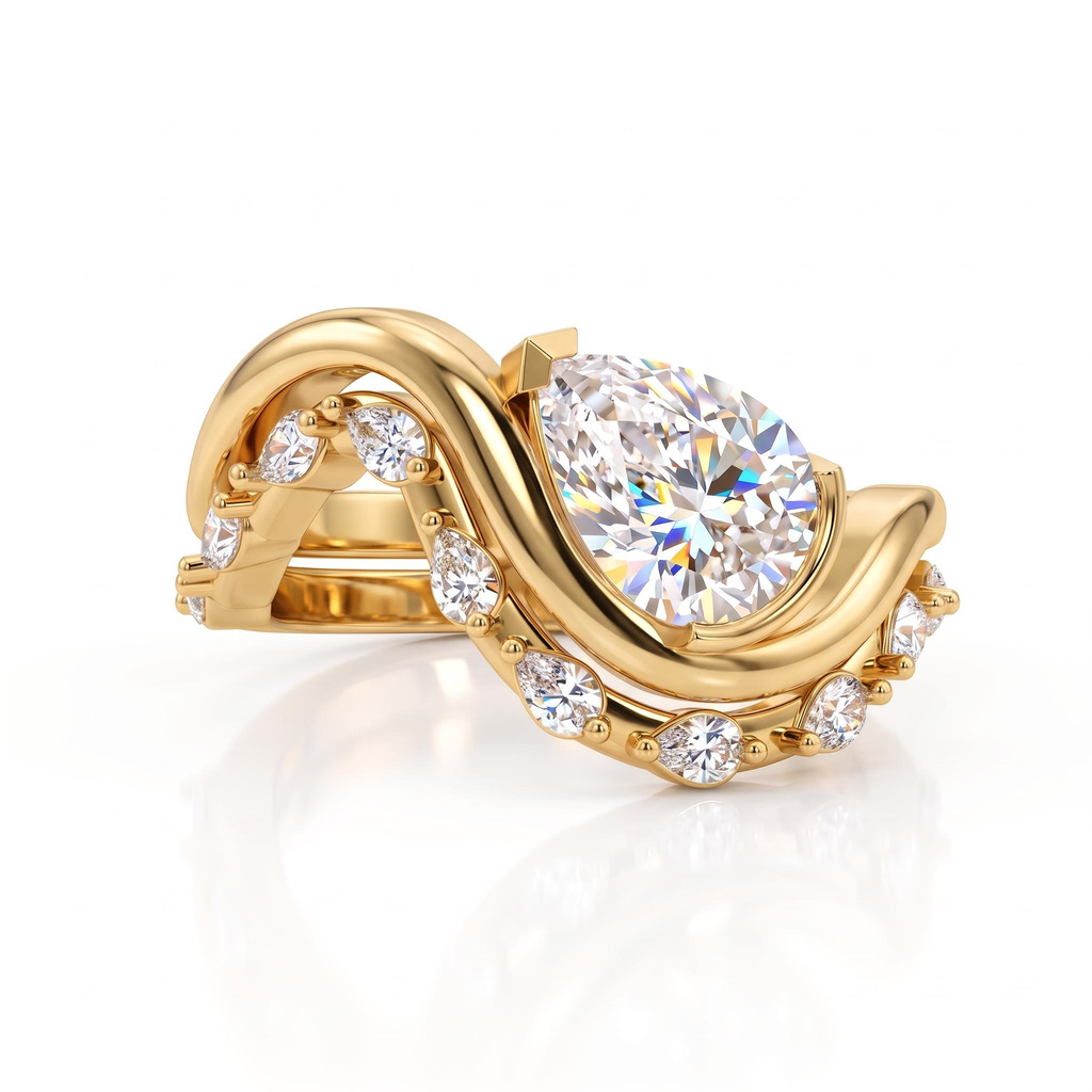 2.5 ct.tw. Pear-shaped Twisted Cluster Ring Set 2.5 ct.tw. Pear-shaped Twisted Cluster Ring Set