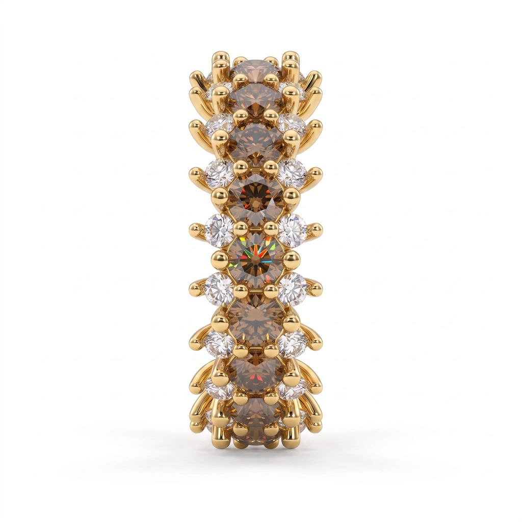 4.94 ct.tw. Coffee Chocolate Stone Double Row Full Eternity Round Stone Wide Band Ring 4.94 ct.tw. Coffee Chocolate Stone Double Row Full Eternity Round Stone Wide Band Ring