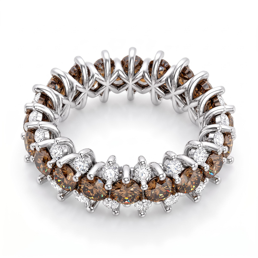4.94 ct.tw. Coffee Chocolate Stone Double Row Full Eternity Round Stone Wide Band Ring 4.94 ct.tw. Coffee Chocolate Stone Double Row Full Eternity Round Stone Wide Band Ring