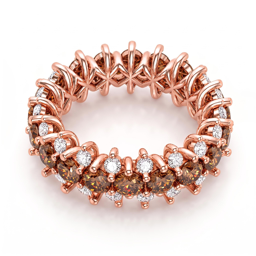 4.94 ct.tw. Coffee Chocolate Stone Double Row Full Eternity Round Stone Wide Band Ring 4.94 ct.tw. Coffee Chocolate Stone Double Row Full Eternity Round Stone Wide Band Ring