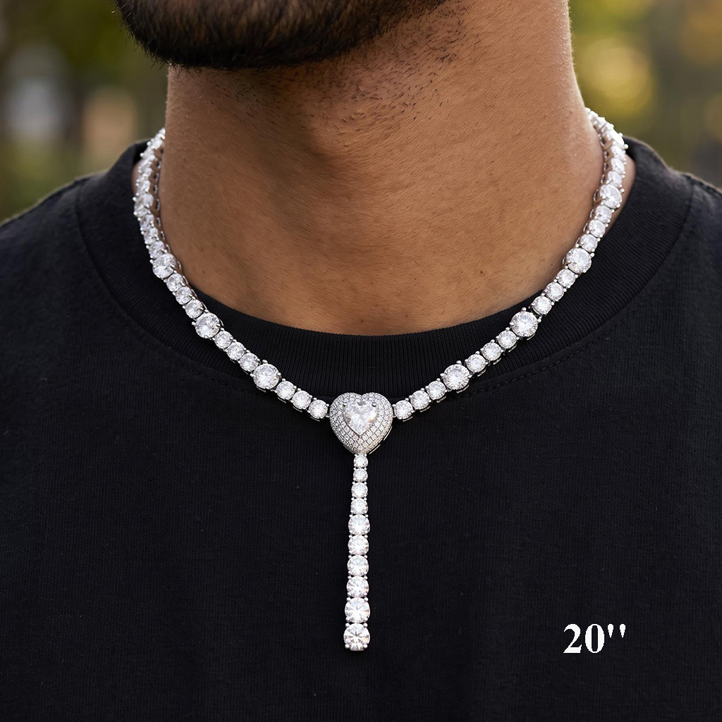 Iced Out Heart Tennis Necklace