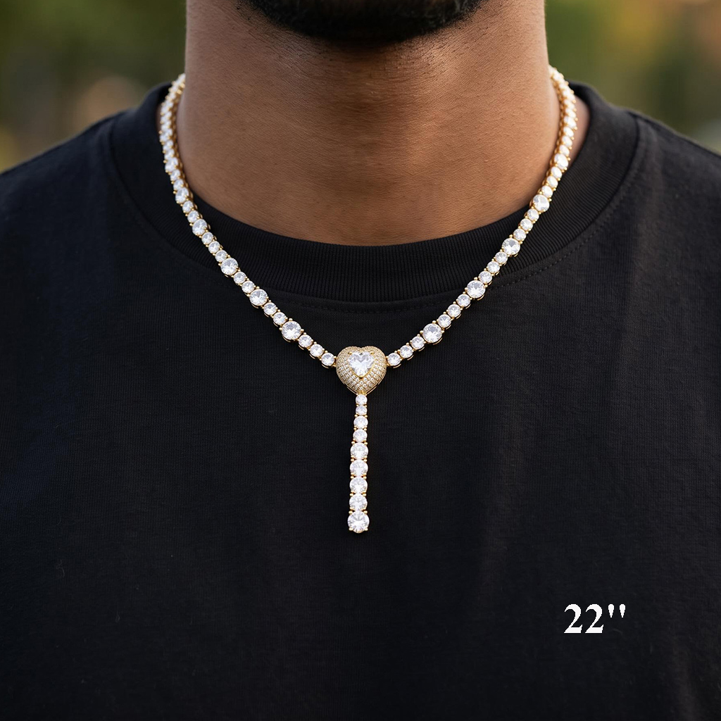 Iced Out Heart Tennis Necklace
