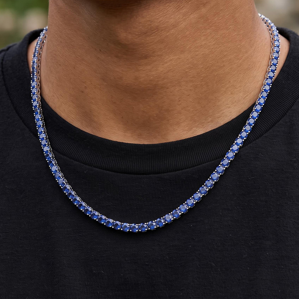 4mm Iced Out Blue Tennis Chain 4mm Iced Out Blue Tennis Chain